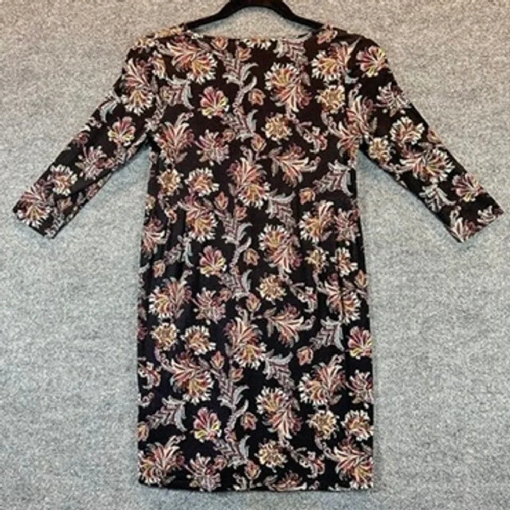 J. Jill Wearever Dress Sz SP Paisley Floral V-Neck 3/4 Sleeve Sheath Boho Artsy